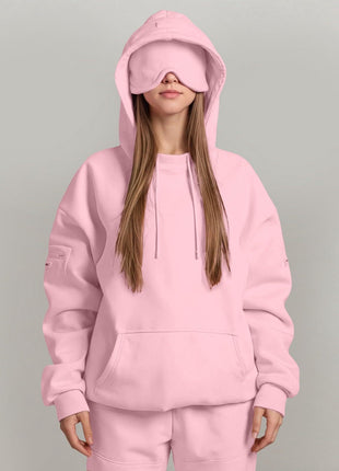 Casual Pullover Hoodie with Built-in Eye Mask