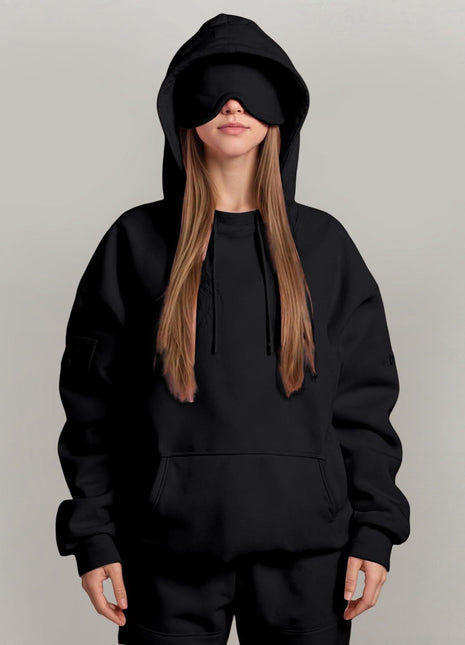 Casual Pullover Hoodie with Built-in Eye Mask