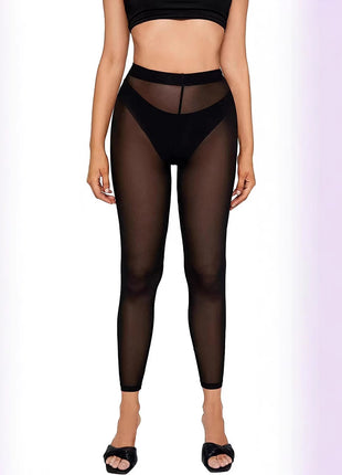 Mesh high-waisted solid-color leggings