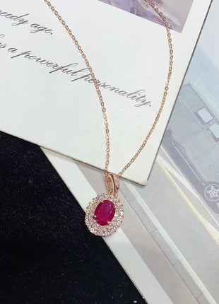 Natural Ruby Sterling Silver Pendant Necklace Jewelry