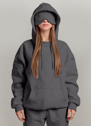 Casual Pullover Hoodie with Built-in Eye Mask