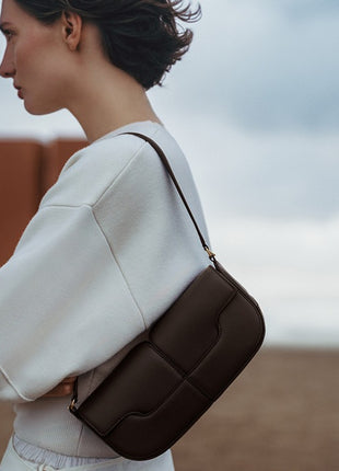 Genuine Leather Baguette Shoulder Bag