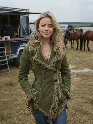 Women's Retro Suede Fur Collar Jacket