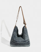 Washed Denim Tote Bag with Printing Design