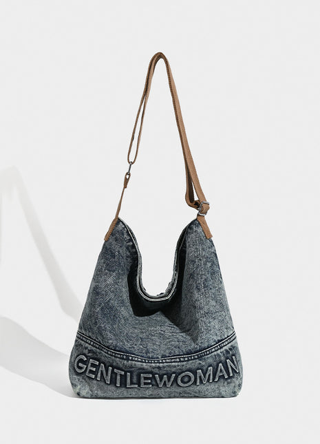 Washed Denim Tote Bag with Printing Design