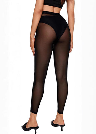 Mesh high-waisted solid-color leggings