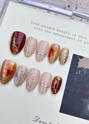 Golden Rose Handmade Wearable Nail Patches