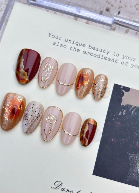 Golden Rose Handmade Wearable Nail Patches