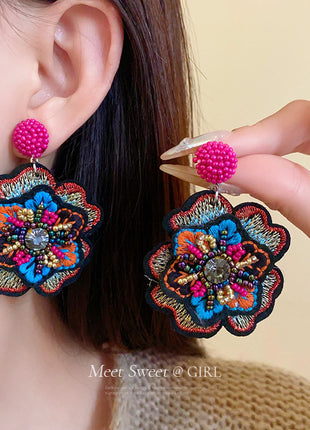Ethnic Embroidered Beaded Earrings