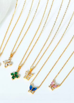 Butterfly Zircon Necklace Gold Plated Jewelry
