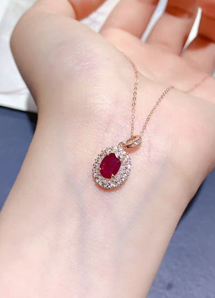 Natural Ruby Sterling Silver Pendant Necklace Jewelry