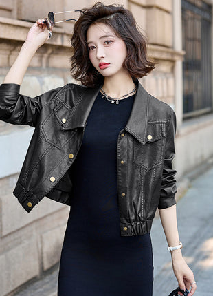 Short leather jacket for women
