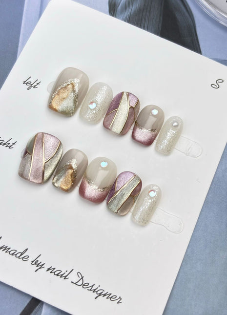 Geometric Cat Eye Press On Nail Patches