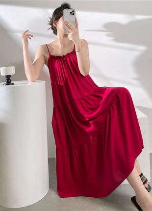 Cotton Satin Solid-color Slip Dress for Women