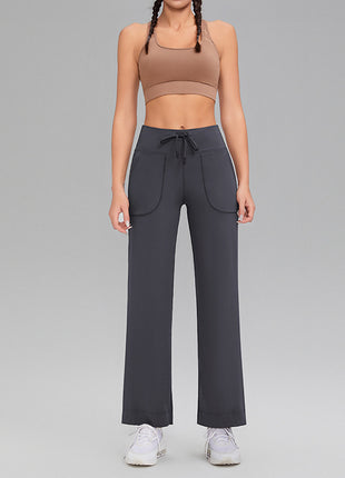 Double-sided brushed fitness pants with pockets for women