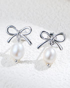 Sterling Silver Pearl Bow Earrings