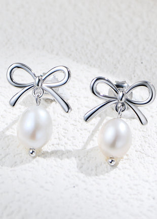 Sterling Silver Pearl Bow Earrings