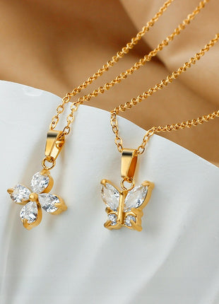 Butterfly Zircon Necklace Gold Plated Jewelry